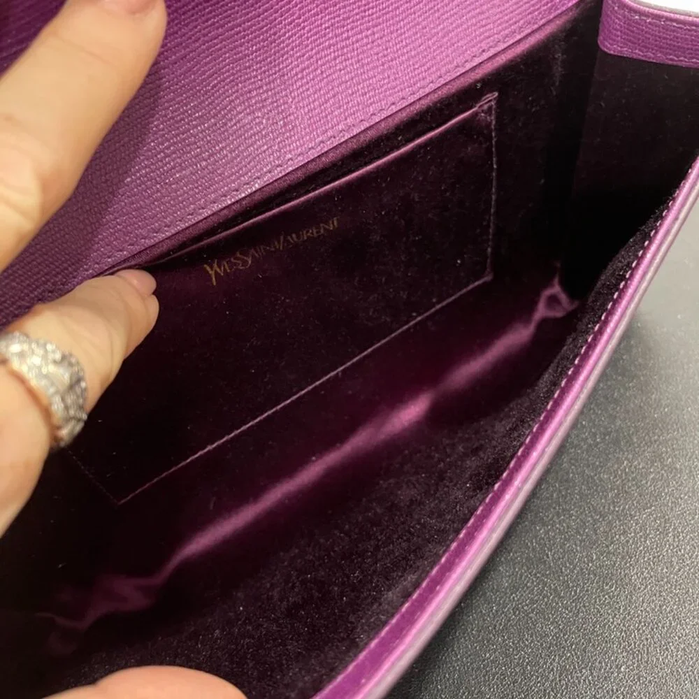 Saint Laurent Textured Calfskin Classic Y Ligne Clutch Purple (JB1424)